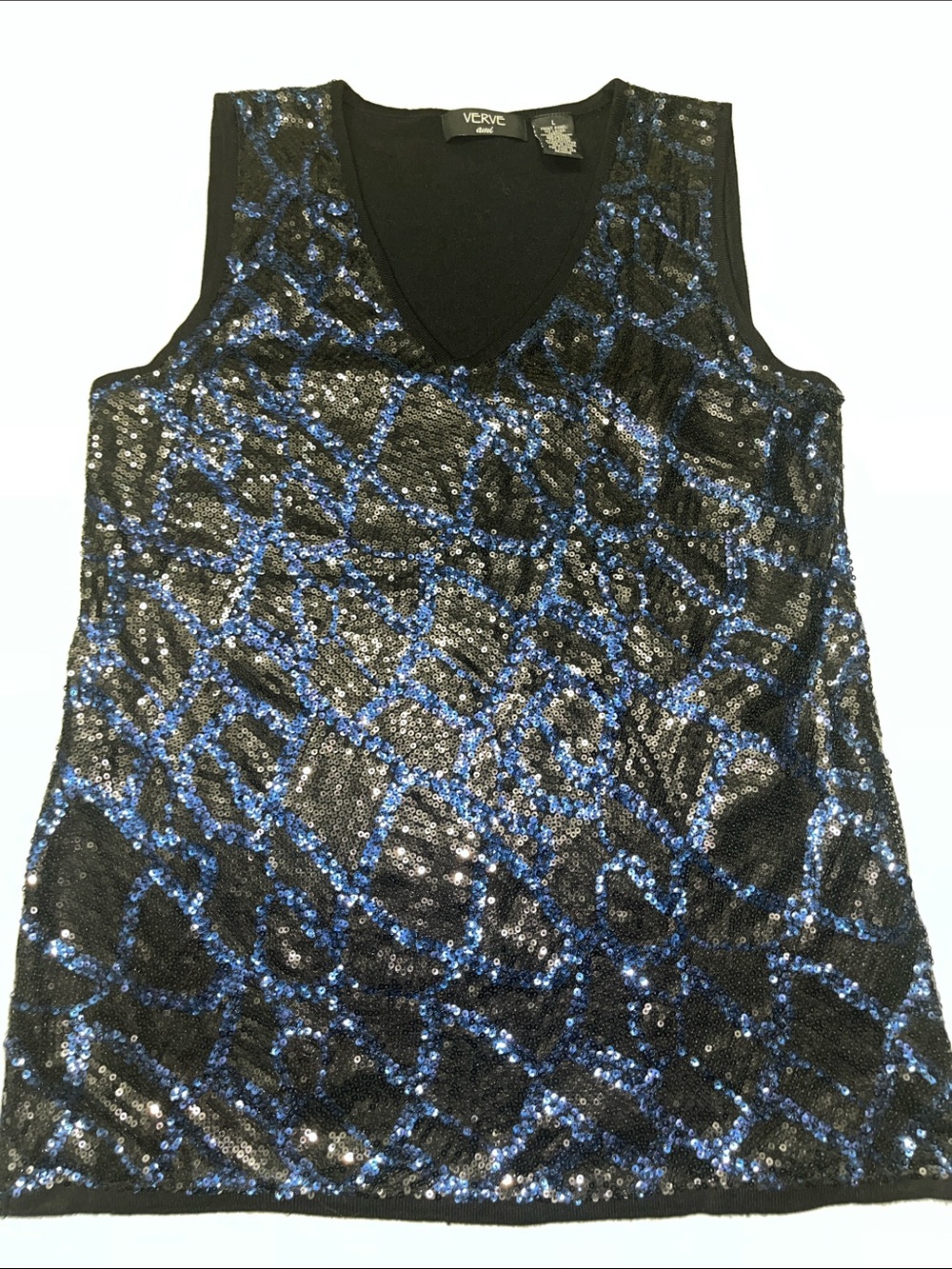 Verve Ami Black and Blue Sequin V-Neck Tank